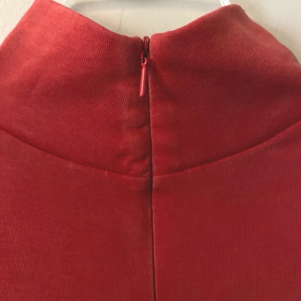 Pangaia Red Long‎ Sleeve Turtle Neck Midi Dress SeaCell Peppermint Treated Sz XL - Picture 6 of 9